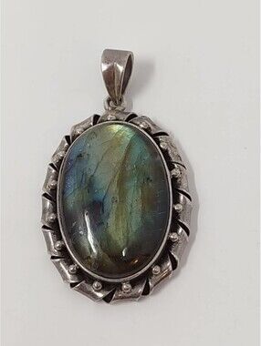 Sterling Silver Labradorite Oval Pendant 925 15.8g